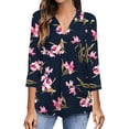 thumbnail image 1 of IROINNID Women's Long Sleeve V-Neck Shirts Daily V-Neck Three Quarter 3/4 Sleeve T Shirt Autumn Printing Blouse Tops Sweatshirt,Black, 1 of 6