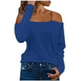 thumbnail image 1 of IROINNID Reduced Women's Off-The-Shoulder Long Sleeve T-Shirt Solid Blouse Casual Basic Tops,Blue, 1 of 6