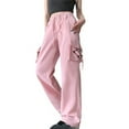 thumbnail image 1 of IROINNID Reduced Women's Pants Drawstring Waist Wide Leg Loose Fit Pants Trendy Versatile Solid Cargo Pants with Pockets,Pink, 1 of 6