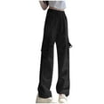 thumbnail image 1 of IROINNID Reduced Women's Pants Wide Leg Solid Pockets High Waist Pants Ladies Button Slim Pants,Black, 1 of 6