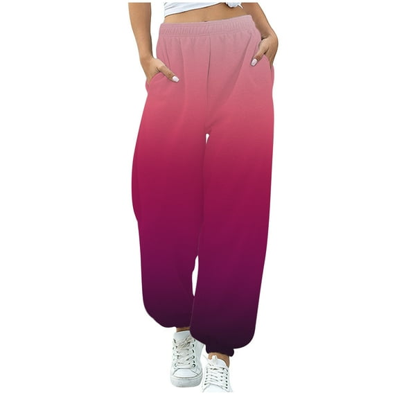 IROINNID Reduced Women's Sweatpants Casual Jogger Relaxed Fit Sports Sweatpants Ankle Banded Trousers Gradient Pants,Red