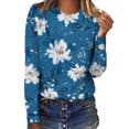 thumbnail image 1 of IROINNID Reduced Womens Long Sleeve Tops Printed Loose T-shirt Blouse Round Neck Lounge Tops,Blue, 1 of 5