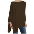 thumbnail image 1 of IROINNID Womens Plus Size Tops Home Plus Size Round Neck Solid Long Sleeve Irregular Sweatshirt Loose Print Pullover Tops Blouse,Coffee, 1 of 7