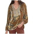 thumbnail image 1 of IROINNID Reduced Womens Plus Size Tops Round-Neck Long Sleeve Print Lounge T-shirt Blouse,Yellow, 1 of 6