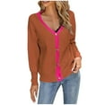 thumbnail image 1 of IROINNID Womens Sweater Button Down V-Neck Pullover Sweater Solid Color Casual Mid-Length Long Sleeve Patchwork Sweater Button Top, 1 of 5