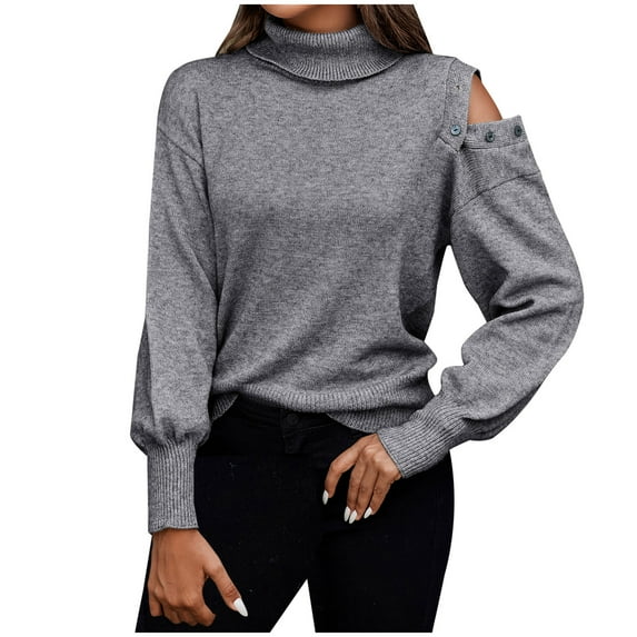 IROINNID Reduced Womens Sweater Cold Shoulder Pullover Sweater Solid Color Loose Short Length Long Sleeve Sweaters Tops