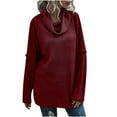 thumbnail image 1 of IROINNID Reduced Womens Sweater Cowl Neck Pullover Sweater Solid Color Comfy Mid-Length Long Sleeve Split Knit Sweater, 1 of 8