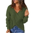 thumbnail image 1 of IROINNID Womens Sweater Cross Wrap V-Neck Pullover Sweater Solid Color Leisure Short Length Long Sleeve Winter Sweater Tops, 1 of 7
