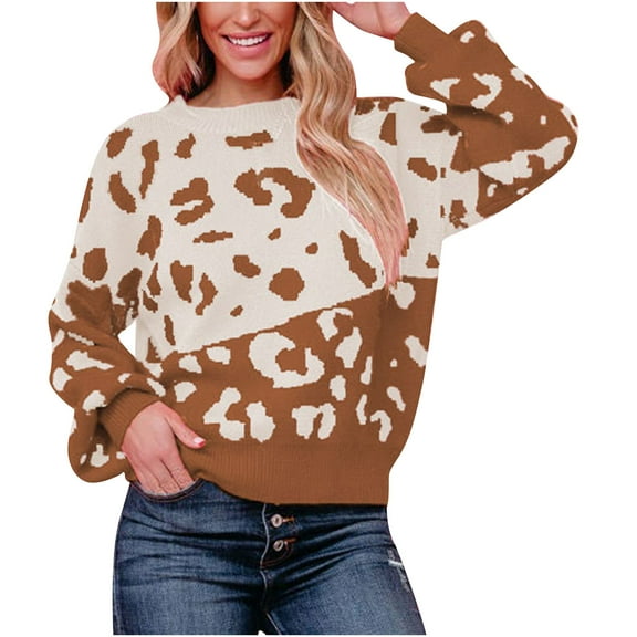IROINNID Womens Sweater Jumper Round Neckline Pullover Sweater Color Block Casual Short Length Long Sleeve Knit Sweater