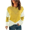 thumbnail image 1 of IROINNID Reduced Womens Sweater Knit Round Neckline Pullover Sweater Color Block Comfy Mid-Length Long Sleeve Sexy Ruched Blouse Tops, 1 of 6