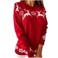thumbnail image 1 of IROINNID Reduced Womens Sweater Knit Round Neckline Pullover Sweater Print Casual Mid-Length Long Sleeve Christmas Sweater Top, 1 of 7