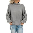 thumbnail image 1 of IROINNID Reduced Womens Sweater Knit Round Neckline Pullover Sweater Solid Color Comfy Mid-Length Long Sleeve Tops Knitting Sweater, 1 of 7