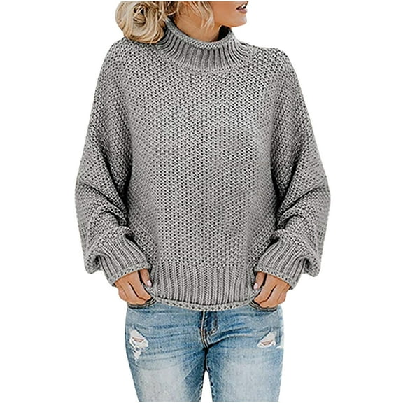 IROINNID Womens Sweater Knit Round Neckline Pullover Sweater Solid Color Comfy Mid-Length Long Sleeve Tops Knitting Sweater