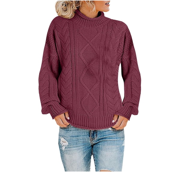 IROINNID Reduced Womens Sweater Knit Turtleneck Pullover Sweater Solid Color Loose Mid-Length Long Sleeve Thick Knit Sweater Coat