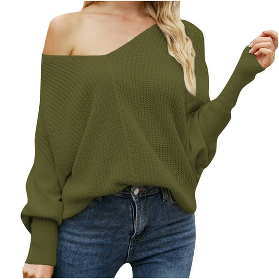 IROINNID Womens Sweater Knit V-Neck Pullover Sweater Solid Color Casual Short Length Long Sleeve Out Sweater