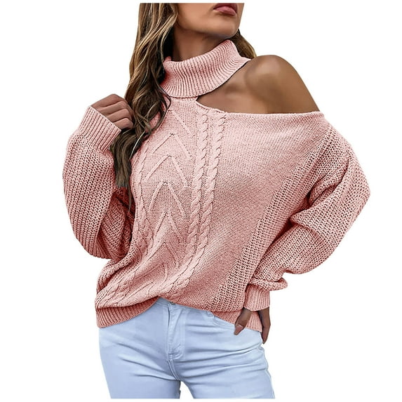IROINNID Reduced Womens Sweater One-Shoulder Pullover Sweater Solid Color Casual Mid-Length Long Sleeve Sweater Tops