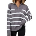 thumbnail image 1 of IROINNID Reduced Womens Sweater Quarter Zip V-Neck Pullover Sweater Stripes Casual Short Length Long Sleeve Hedging Knitting Sweater Tops, 1 of 9