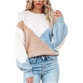 thumbnail image 1 of IROINNID Reduced Womens Sweater Round Neckline Pullover Sweater Color Block Leisure Mid-Length Long Sleeve Crew Neck Matching Tops Blouse Knitted Sweater, 1 of 5