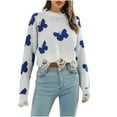 thumbnail image 1 of IROINNID Reduced Womens Sweater Round Neckline Pullover Sweater Graphic Prints Leisure Mid-Length Long Sleeve Hole Butterfly Autumn and Winter Knit Sweater Top, 1 of 6