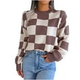 thumbnail image 1 of IROINNID Womens Sweater Round Neckline Pullover Sweater Plaid Casual Short Length Long Sleeve Autumn and Winter Check Sweater Tops, 1 of 8