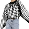 thumbnail image 1 of IROINNID Reduced Womens Sweater Round Neckline Pullover Sweater Plaid Loose Mid-Length Long Sleeve Geometric Knit Retro Sweater, 1 of 4