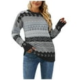 thumbnail image 1 of IROINNID Reduced Womens Sweater Round Neckline Pullover Sweater Print Comfy Mid-Length Long Sleeve Retro Diamond Knitting Sweater, 1 of 5