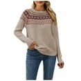 thumbnail image 1 of IROINNID Reduced Womens Sweater Round Neckline Pullover Sweater Print Leisure Short Length Long Sleeve Retro Knitting Sweater, 1 of 6