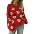 thumbnail image 1 of IROINNID Reduced Womens Sweater Round Neckline Pullover Sweater Print Loose Short Length Long Sleeve Christmas Santa Claus Sweater Tops, 1 of 5