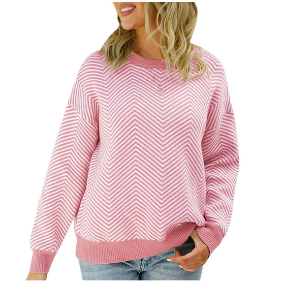 IROINNID Reduced Womens Sweater Round Neckline Pullover Sweater Solid Color Casual Short Length Long Sleeve Sweater Coat Top Splicing Splicing Coat