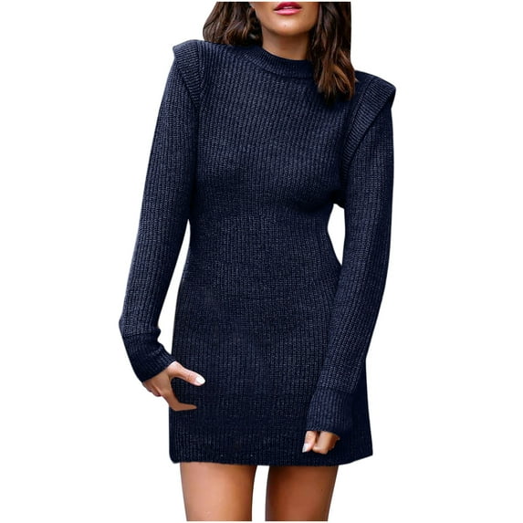 IROINNID Reduced Womens Sweater Round Neckline Pullover Sweater Solid Color Comfy Mid-Length Long Sleeve Autumn and Winter Warm Sexy Sweater Dress