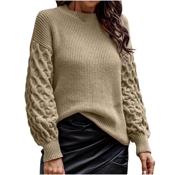 IROINNID Reduced Womens Sweater Round Neckline Pullover Sweater Solid Color Leisure Mid-Length Long Sleeve Autumn and Winter Warm Threaded Sweater