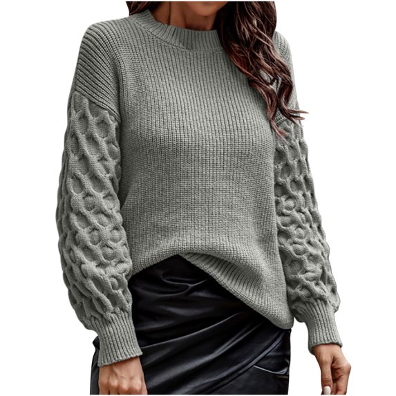IROINNID Reduced Womens Sweater Round Neckline Pullover Sweater Solid Color Leisure Mid-Length Long Sleeve Autumn and Winter Warm Threaded Sweater