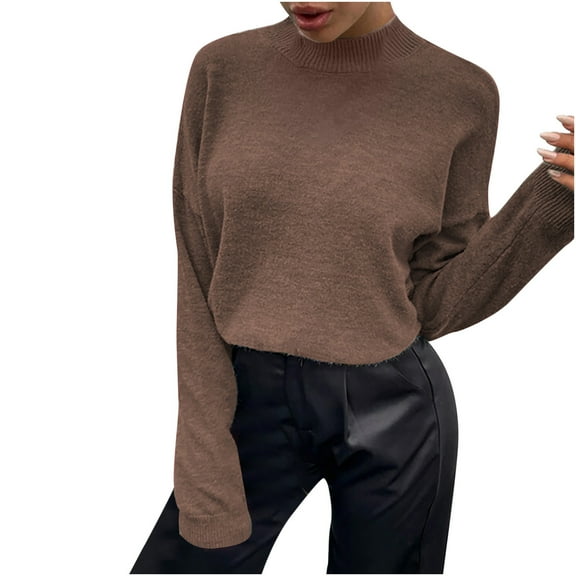 IROINNID Womens Sweater Round Neckline Pullover Sweater Solid Color Leisure Short Length Long Sleeve Autumn and Winter Button Sweater Tops Blouse