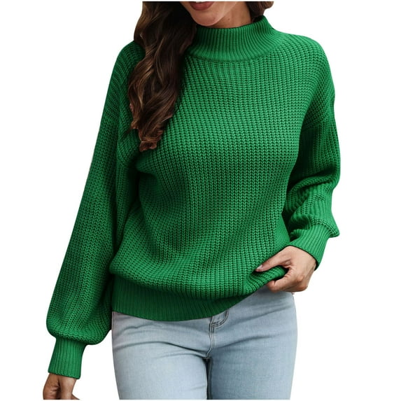 IROINNID Reduced Womens Sweater Round Neckline Pullover Sweater Solid Color Leisure Short Length Long Sleeve Half Sweater Autumn Winter Knit Sweater