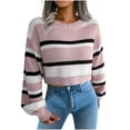 thumbnail image 1 of IROINNID Womens Sweater Round Neckline Pullover Sweater Stripes Casual Short Length Long Sleeve Sweater Autumn Blouse Tops, 1 of 8