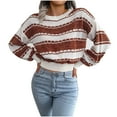 thumbnail image 1 of IROINNID Reduced Womens Sweater Round Neckline Pullover Sweater Stripes Loose Mid-Length Long Sleeve Sweater Autumn Blouse Tops, 1 of 8