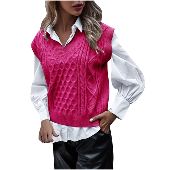 IROINNID Reduced Womens Sweater Sweater Vest V-Neck Pullover Sweater Solid Color Leisure Short Length Sleeveless Hollow Diamond Knitted Vest Sweater Vest