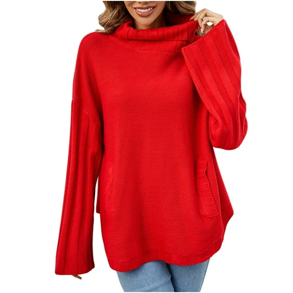 IROINNID Reduced Womens Sweater Turtleneck Pullover Sweater Solid Color Casual Mid-Length Long Sleeve Autumn and Winter Sweater Oversize High Sweater