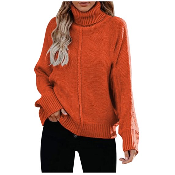 IROINNID Reduced Womens Sweater Turtleneck Pullover Sweater Solid Color Casual Mid-Length Long Sleeve Button Knitting Sweatshirt Tops Blouse Shirt Sweater