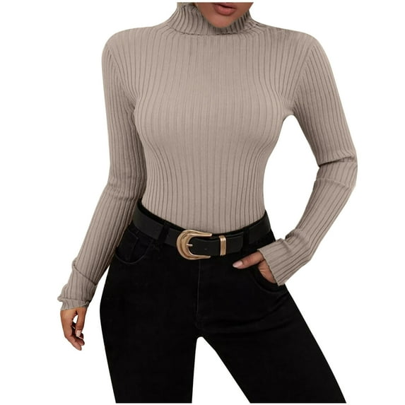 IROINNID Reduced Womens Sweater Turtleneck Pullover Sweater Solid Color Casual Short Length Long Sleeve Sweater Tops