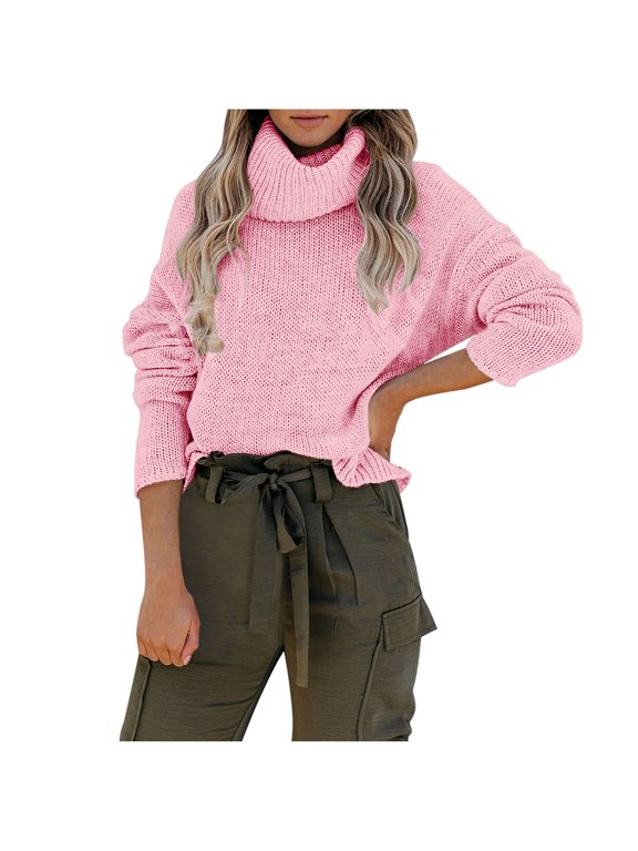 Womens Sweater Turtleneck Pullover Sweater Solid Color Comfy Mid-Length Long Sleeve Autumn and Winter Blouse Knitting Backless Tops Sweaters