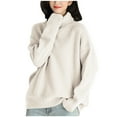 thumbnail image 1 of IROINNID Womens Sweater Turtleneck Pullover Sweater Solid Color Comfy Mid-Length Long Sleeve Sweater Knitted Sweater Tops, 1 of 6