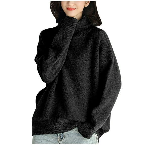 IROINNID Womens Sweater Turtleneck Pullover Sweater Solid Color Comfy Mid-Length Long Sleeve Sweater Knitted Sweater Tops