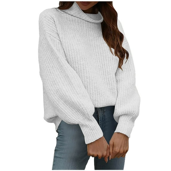IROINNID Reduced Womens Sweater Turtleneck Pullover Sweater Solid Color Comfy Short Length Long Sleeve Sweater Tops