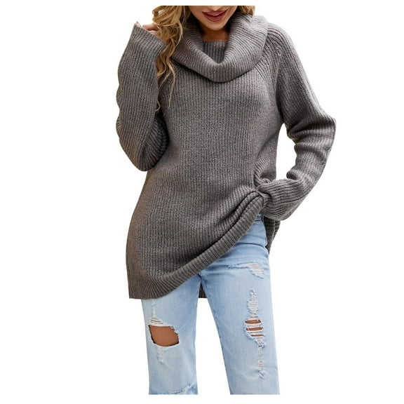 IROINNID Womens Sweater Turtleneck Pullover Sweater Solid Color Leisure Mid-Length Long Sleeve Autumn and Winter Knit