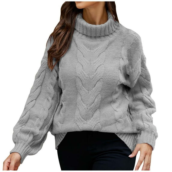 IROINNID Reduced Womens Sweater Turtleneck Pullover Sweater Solid Color Leisure Mid-Length Long Sleeve Plus Size Tops Sweater Blouse