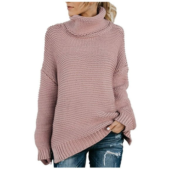 IROINNID Womens Sweater Turtleneck Pullover Sweater Solid Color Loose Mid-Length Long Sleeve Thick Line Sweater