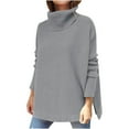 thumbnail image 1 of IROINNID Reduced Womens Sweater Turtleneck Pullover Sweater Solid Color Loose Mid-Length Long Sleeve Winter Sweater Bat Hem Knitted Sweater Tops, 1 of 8
