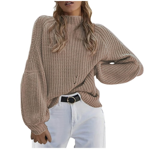 IROINNID Reduced Womens Sweater Turtleneck Pullover Sweater Solid Color Loose Short Length Long Sleeve Sweater Tops