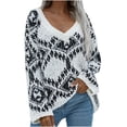 thumbnail image 1 of IROINNID Womens Sweater V-Neck Pullover Sweater Graphic Prints Loose Mid-Length Long Sleeve Pattern Sweater, 1 of 9